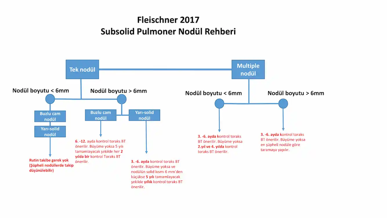 Fleischner Derneği 2017 yılında yayımlamış olduğu İnsidental Pulmoner Nodüller Yönetim rehberindeki subsolid nodüllerin yönetimi amacıyla hazırlanmış şema